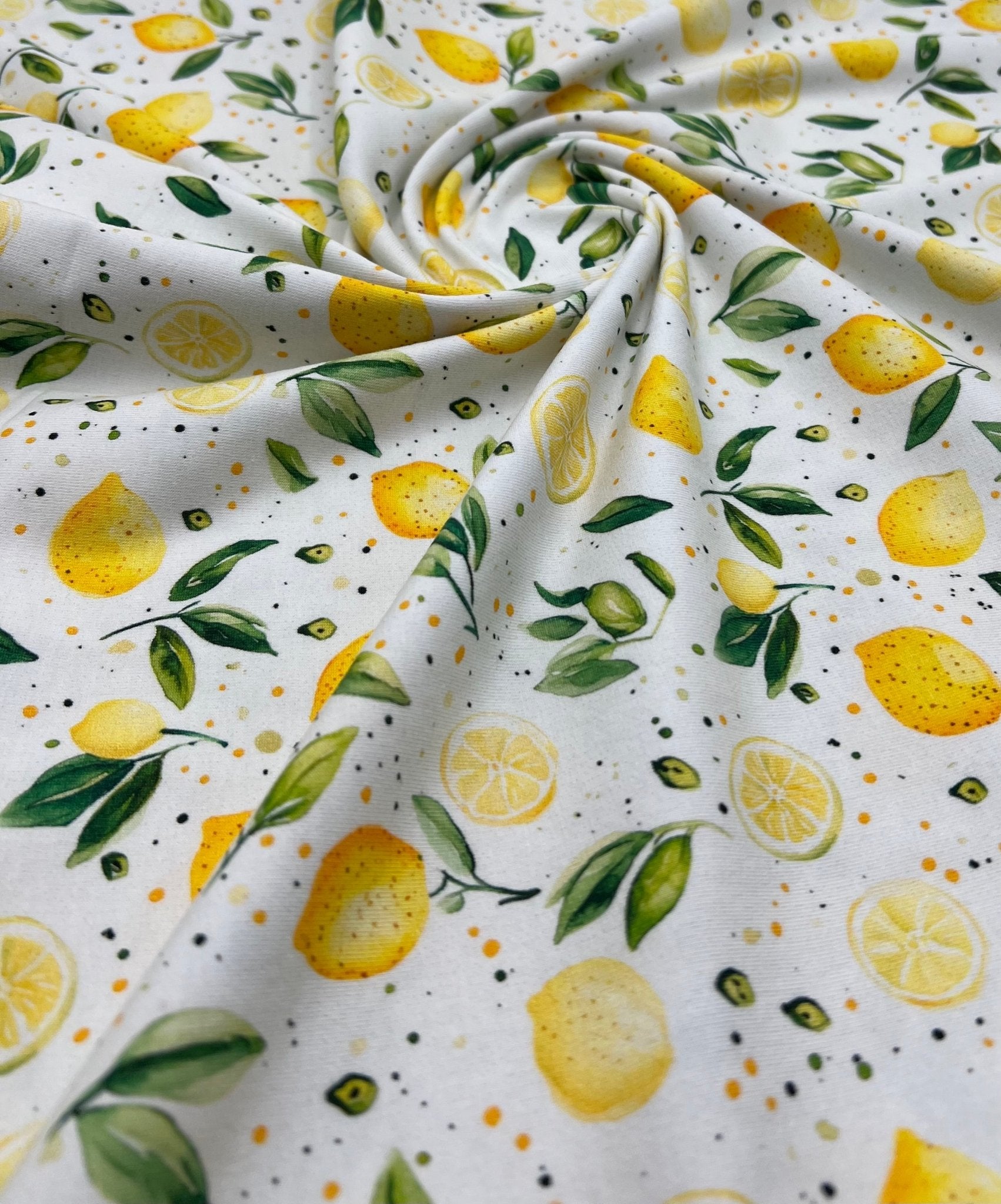 Lemons Print Cotton Stretch Jersey 200 GSM 95/5 Lycra 4 Way Stretch - T9 Fabrics